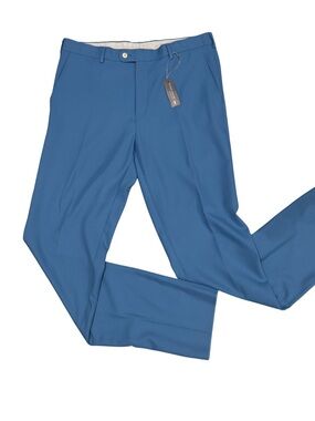 NWT Peter Millar Crown Sport Mens 36 Blue Performance Golf Dress Pants Raw Hem